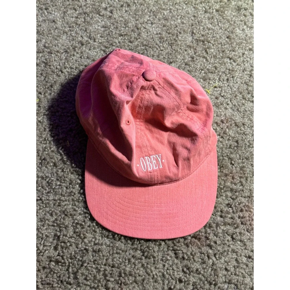 Obey Propaganda Salmon Pink Coral Dad Hat Adjustable Leather Strapback Cap